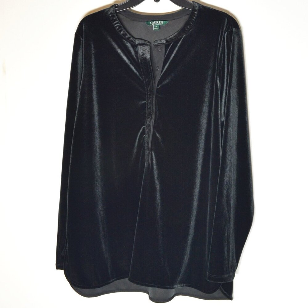 Ralph Lauren Womens Velvet Tunic Black XL Long Sleeve